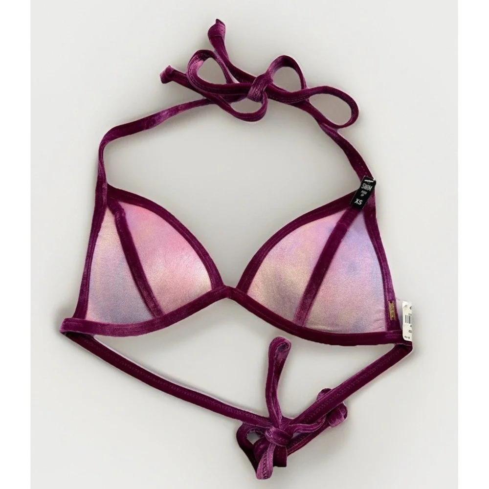 Victoria Secret PINK Swim Bikini Top SZ XS Velvet Sexy‎ Pink Triangle Push Up